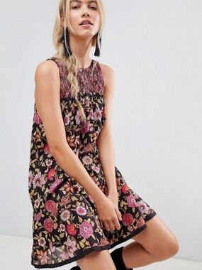 FREE PEOPLE Oh Baby Floral Cotton Sleeveless Swing Mini Dress Small